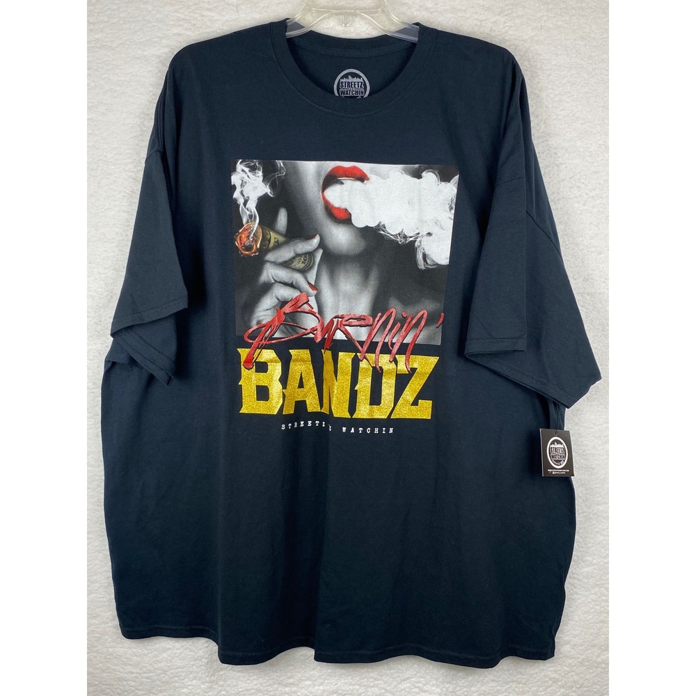 Streetz Iz Watchin Mens 5X Burnin Bandz Graphic T-Shirt Black Gold Glitter New